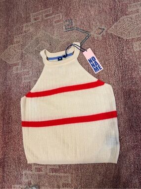 No Name brand cashmere Creme and red striped tank sweater NWT sm